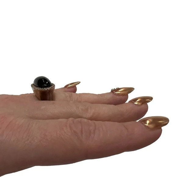 Sterling Silver Onyx CZ Statement Ring - Picture 10 of 10